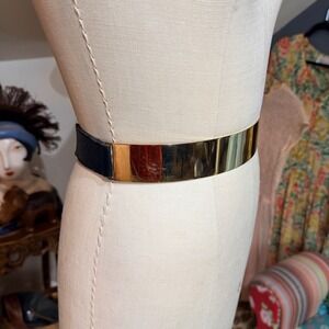 Vintage BRAVE Gold Metallic Waist Belt Elastic Back Leather Accent
